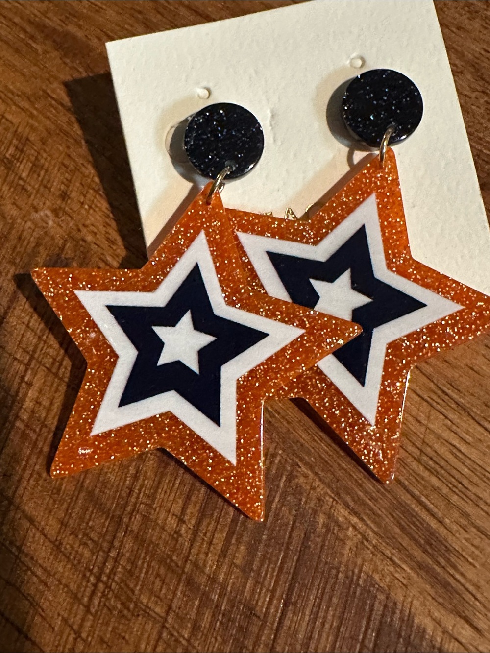 Kids Glitter Star Dangle Earrings - Orange & Navy